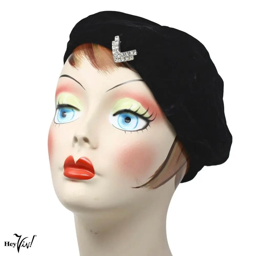 Vintage 60s Betmar Hat New York Black Velvet Beret w Rhinestone Accent - Hey Viv